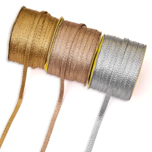 Embroiderymaterial Gota Patti Lace Boarder Heavy Lace for Saree, Craft, Blouse, Lehnga, Suit & Decoration (8mm Width, Gold,Alomod Gold & Silver, 13 Mtr, 3 Rolls, 1roll per Color) - Image 1