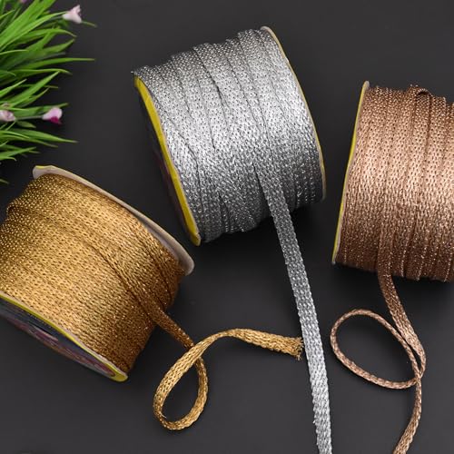 Embroiderymaterial Gota Patti Lace Boarder Heavy Lace for Saree, Craft, Blouse, Lehnga, Suit & Decoration (8mm Width, Gold,Alomod Gold & Silver, 13 Mtr, 3 Rolls, 1roll per Color) - Image 5