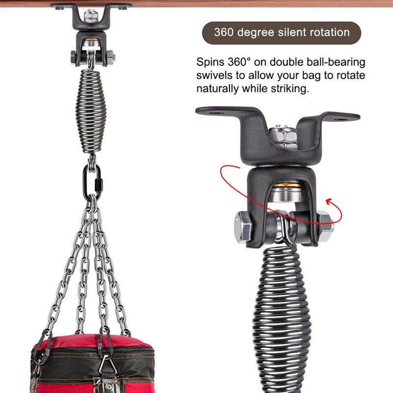 BeneLabel Heavy Bag Ceiling Mount with Spring & Chains 360° Rotation Punching Bag Ceiling Hanger with Bearings Boxing Bags Holder Hardware with 2 Wood Screws and 2 Expansion Screws - Image 3