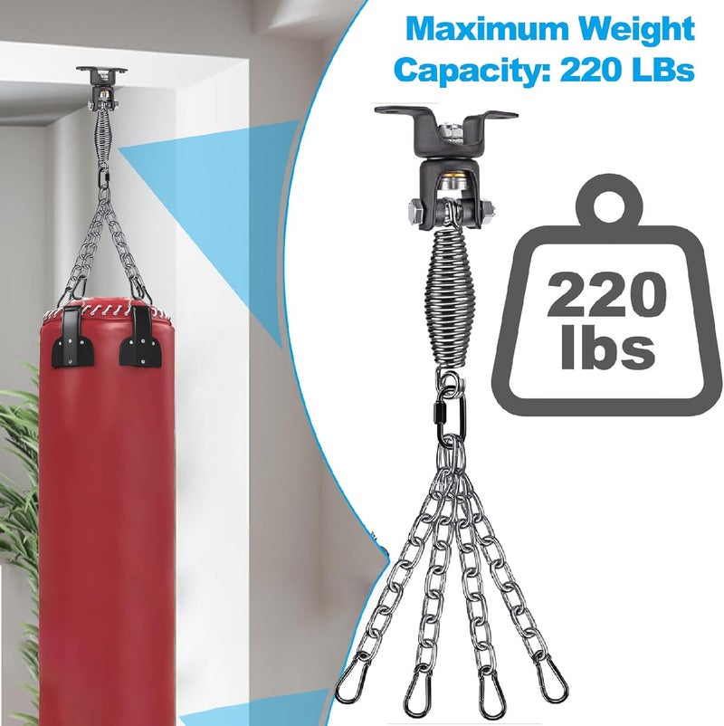 BeneLabel Heavy Bag Ceiling Mount with Spring & Chains 360° Rotation Punching Bag Ceiling Hanger with Bearings Boxing Bags Holder Hardware with 2 Wood Screws and 2 Expansion Screws - Image 4