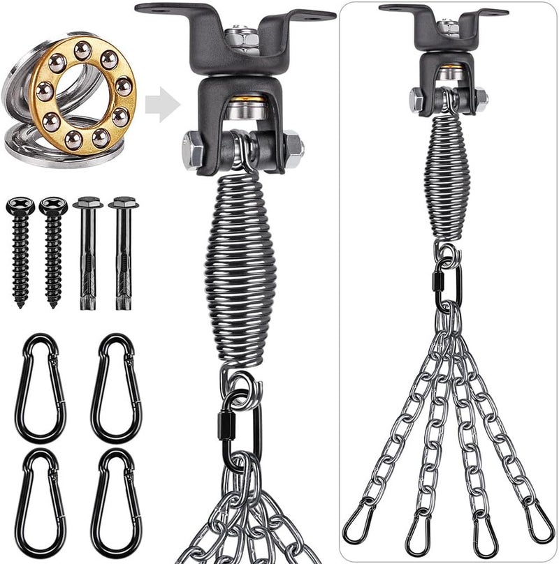 BeneLabel Heavy Bag Ceiling Mount with Spring & Chains 360° Rotation Punching Bag Ceiling Hanger with Bearings Boxing Bags Holder Hardware with 2 Wood Screws and 2 Expansion Screws - Image 1