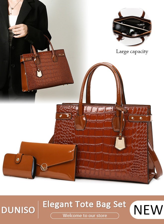 DUNISO 3pcs Women Fanthionable Handbag and Satchel Clutch Purse Leather Tote Shoulder Bag Large Satchel Top Handle Work Bag Crossbody Bag Set - Image 1