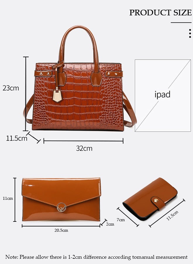 DUNISO 3pcs Women Fanthionable Handbag and Satchel Clutch Purse Leather Tote Shoulder Bag Large Satchel Top Handle Work Bag Crossbody Bag Set - Image 3