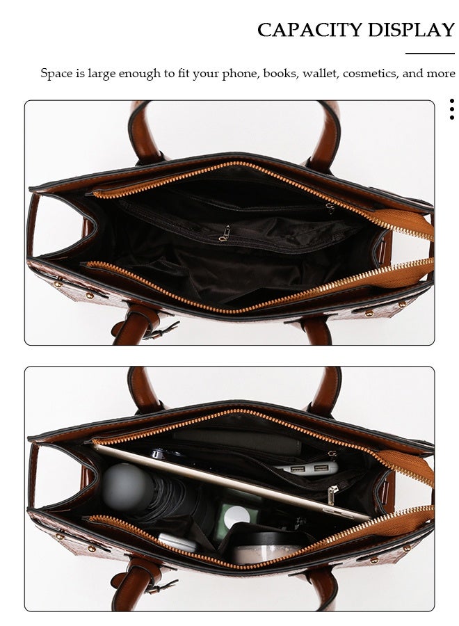 DUNISO 3pcs Women Fanthionable Handbag and Satchel Clutch Purse Leather Tote Shoulder Bag Large Satchel Top Handle Work Bag Crossbody Bag Set - Image 2