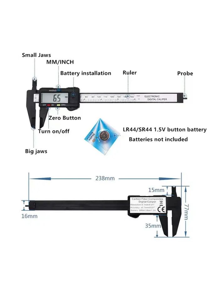 Carbon Fiber Digital Caliper 150mm LCD Display Zero Swing Unit Conversion - Image 3