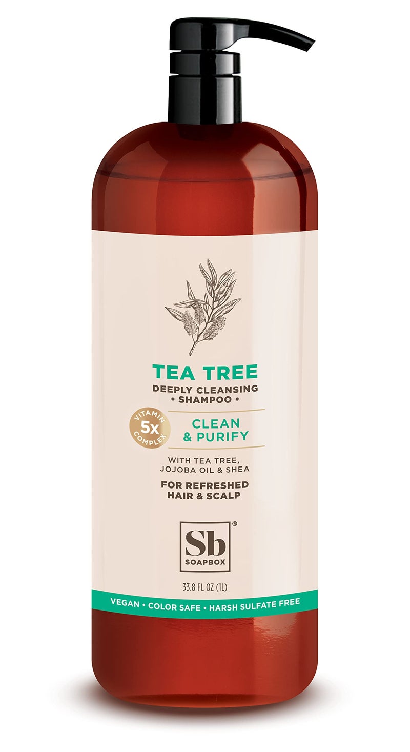 Soapbox Tea Tree Shampoo, Harsh Sulfate Free, Paraben Free, Silicone Free, Color Safe, and Vegan Hair Shampoo (33.8 Ounces) - Image 1