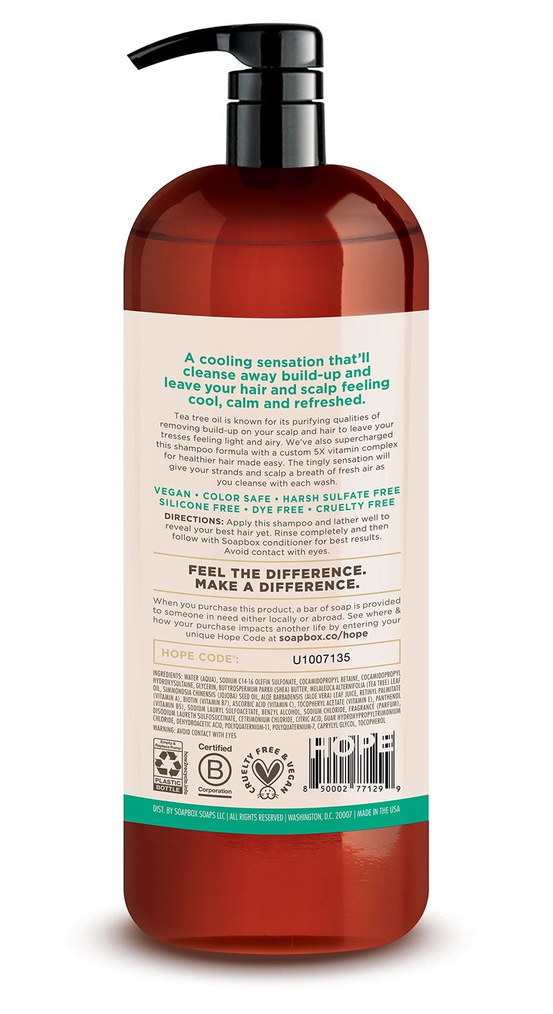 Soapbox Tea Tree Shampoo, Harsh Sulfate Free, Paraben Free, Silicone Free, Color Safe, and Vegan Hair Shampoo (33.8 Ounces) - Image 2