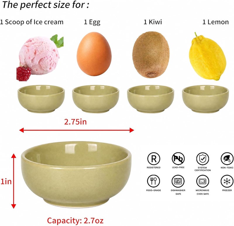 Swuut Ceramic Bowl Sets,2.7 oz Small Candy Sauce Bowls,Cute Dipping Bowls Microwave Safe Ceramic Pinch Snack Deep Serving Bowls For Party,Set of 6(Sage Green) - Image 2