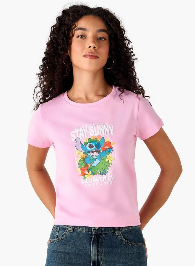 اس بي كاركترز Regular Fit Cotton T-shirt with Stitch Print