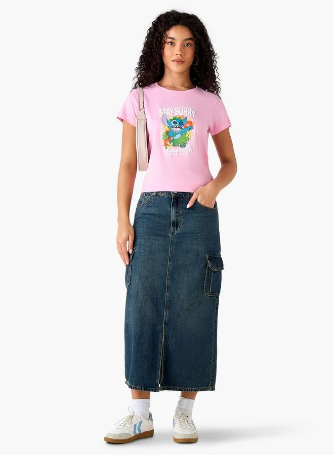 SP Characters Regular Fit Cotton T-shirt with Stitch Print