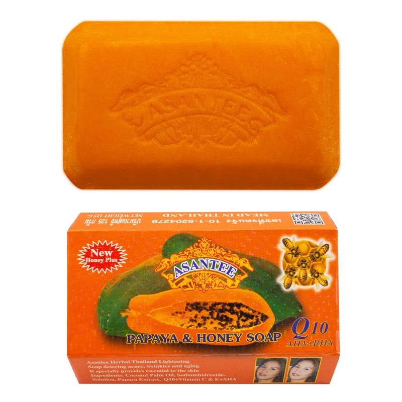 ASANTEE PAPAYA  HONEY Soap Bars with Vitamin CE and Q10 Skin Cleansing 440 Oz Pack of 2