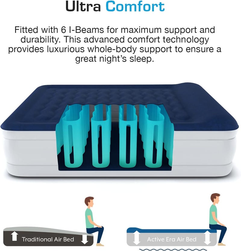 ACTIVE ERA Luxury King Size Inflatable Mattress - Elevated Air Mattress with Built-in Pump, Raised Pillow & Structured I-Beam Technology - 200 x 150 x 36.5 cm - Image 3