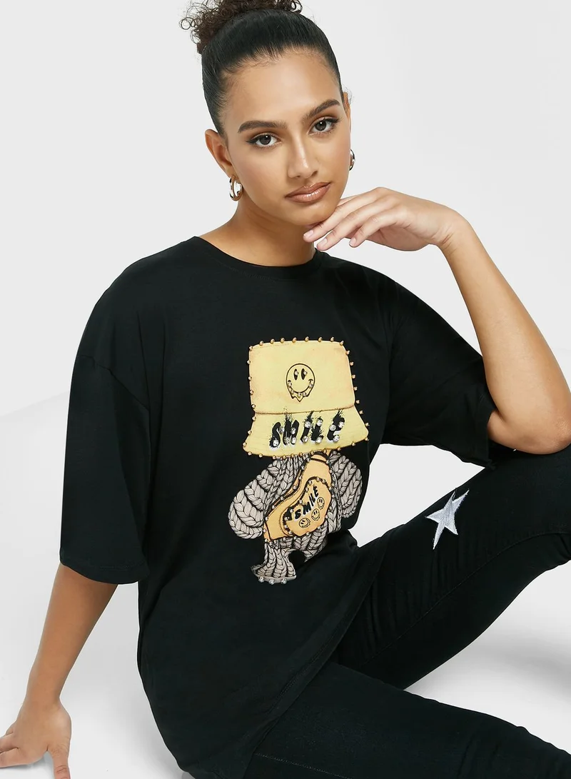 Ginger Graphic Oversized T-Shirt With Embellishment