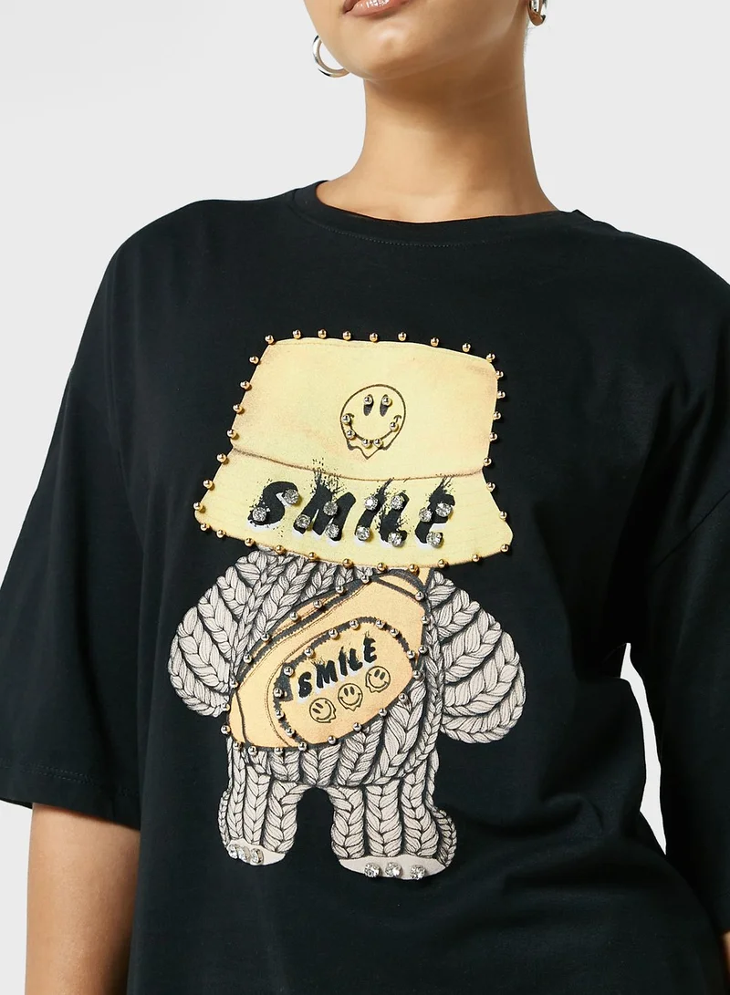 Ginger Graphic Oversized T-Shirt With Embellishment