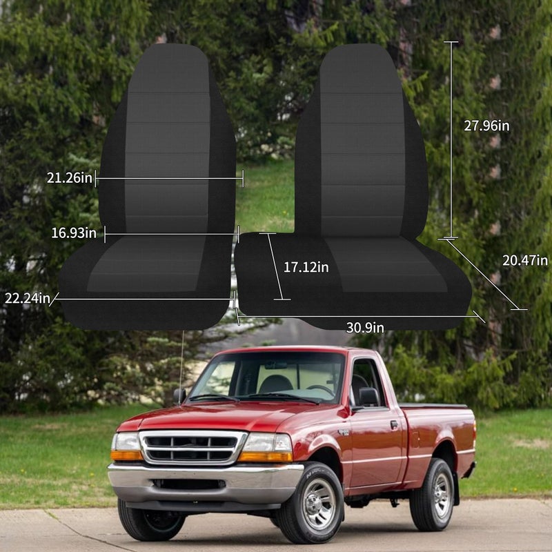 runfider 2Pcs 60/40 Cloth High Back Bench Seat Cover Fit for Ford Ranger XLT Front 1998 1999 2000 2001 2002 2003 Without Console Cover Black - Image 4