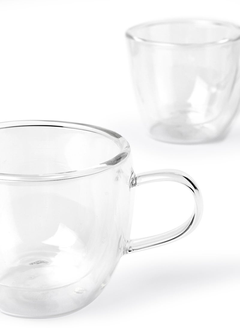 2-Piece Minimalist Borosilicate Glass Cup Double Wall Insulated Transparent Mug With Handle For Coffee Milk Juice 150ml  - Image 3