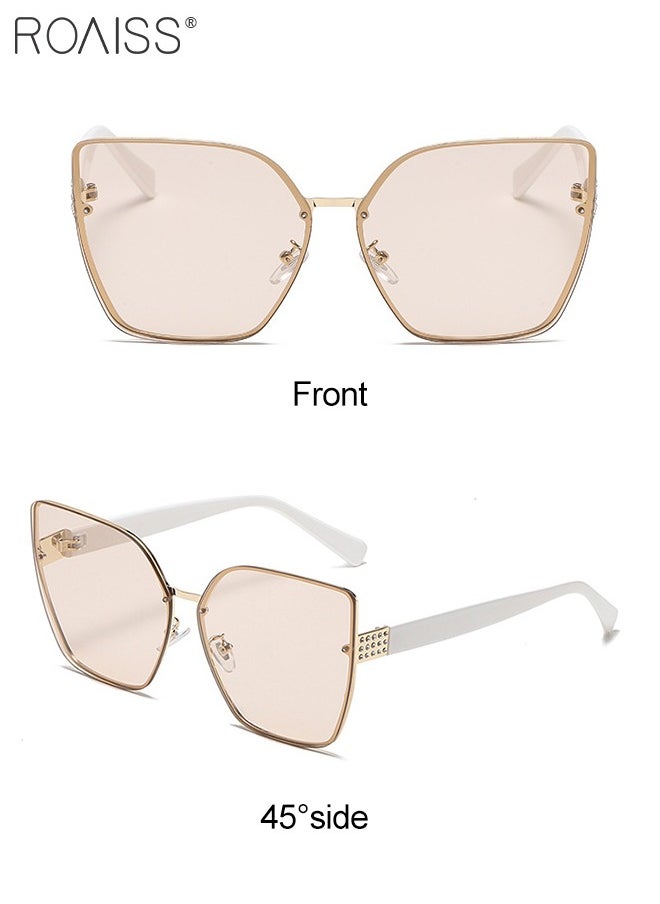 roaiss - Women's Cat Eye Sunglasses, UV400 Protection Sun Glasses with White Temples, Fashion Oversized Anti-glare Sun Shades for Women with Glasses Case, 60mm - Image 1