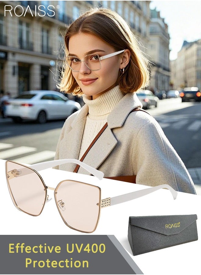 roaiss - Women's Cat Eye Sunglasses, UV400 Protection Sun Glasses with White Temples, Fashion Oversized Anti-glare Sun Shades for Women with Glasses Case, 60mm - Image 1