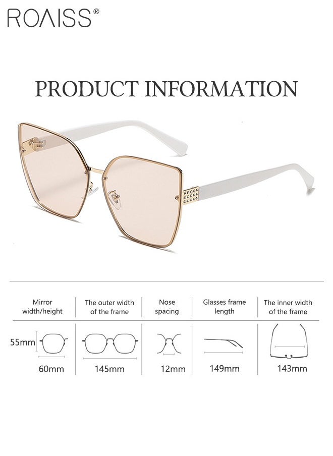 roaiss - Women's Cat Eye Sunglasses, UV400 Protection Sun Glasses with White Temples, Fashion Oversized Anti-glare Sun Shades for Women with Glasses Case, 60mm - Image 1
