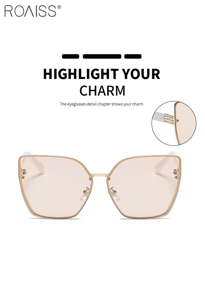 roaiss - Women's Cat Eye Sunglasses, UV400 Protection Sun Glasses with White Temples, Fashion Oversized Anti-glare Sun Shades for Women with Glasses Case, 60mm - Image 1