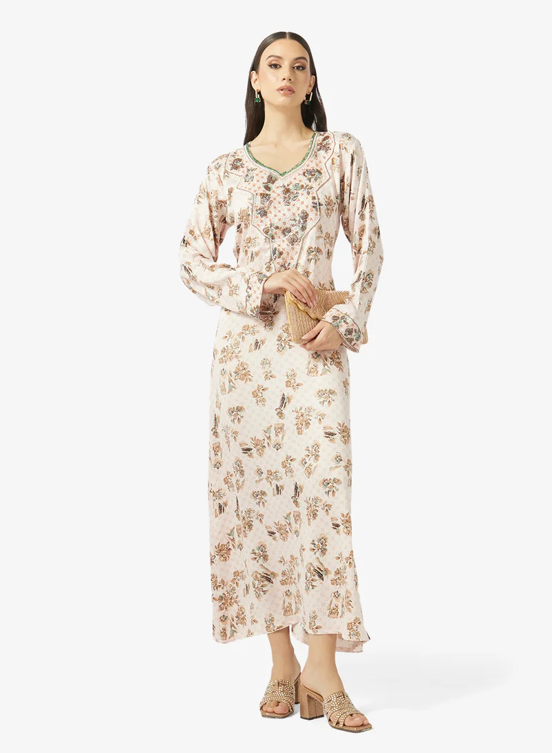 ARABIAN CLOSET Embellished Belted Jalabiya