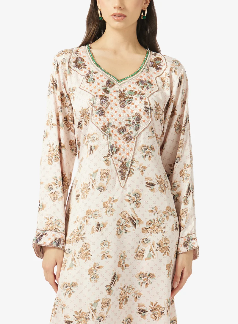 ARABIAN CLOSET Embellished Belted Jalabiya