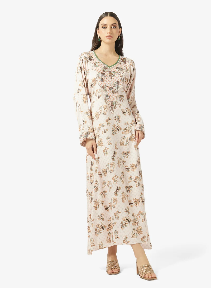 ARABIAN CLOSET Embellished Belted Jalabiya