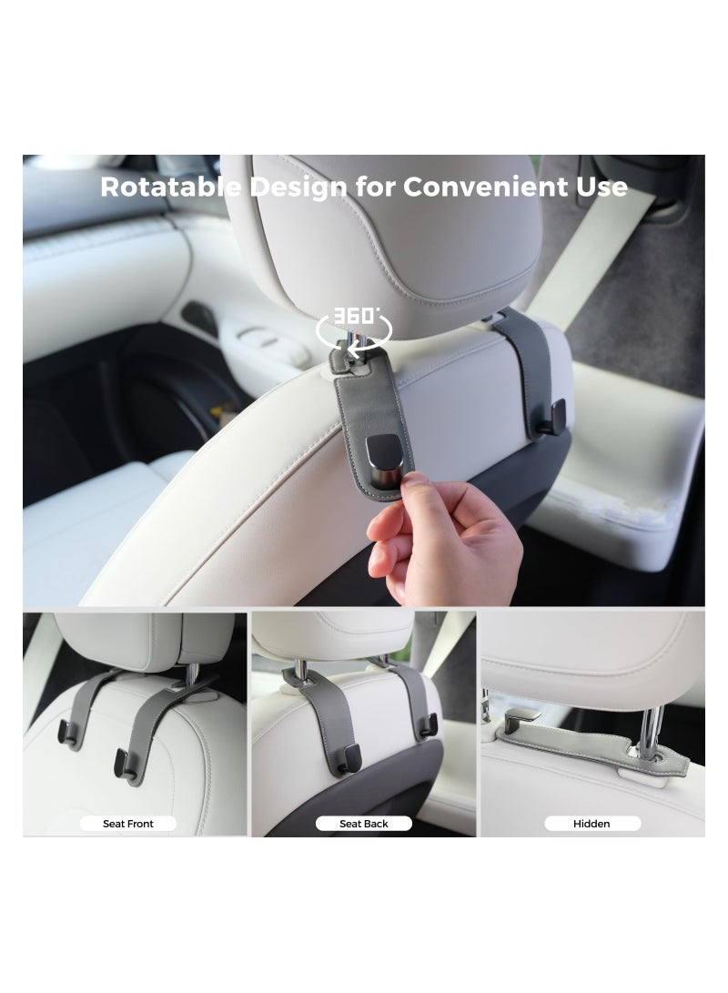 SYOSI Headrest Hooks for Car, Universal Leather Car Seat Storage Hanger for Grocery Bag Coats Umbrellas Handbag, Car Hooks Car Organization Accessories, 2 Pcs - Beige - Image 3