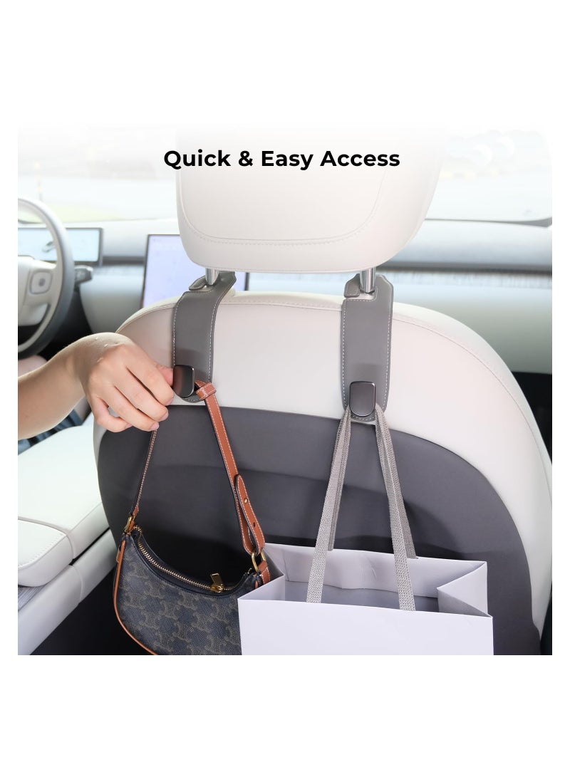 SYOSI Headrest Hooks for Car, Universal Leather Car Seat Storage Hanger for Grocery Bag Coats Umbrellas Handbag, Car Hooks Car Organization Accessories, 2 Pcs - Beige - Image 2