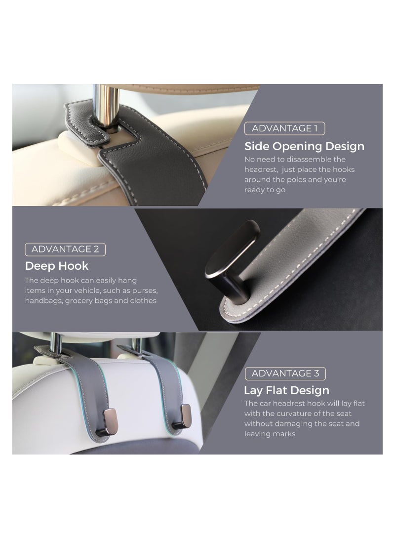 SYOSI Headrest Hooks for Car, Universal Leather Car Seat Storage Hanger for Grocery Bag Coats Umbrellas Handbag, Car Hooks Car Organization Accessories, 2 Pcs - Beige - Image 4