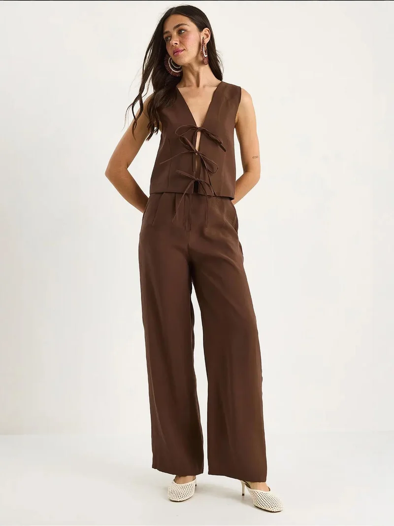 LUCCI V-neck Sleeveless Wide Leg Two-Piece Set