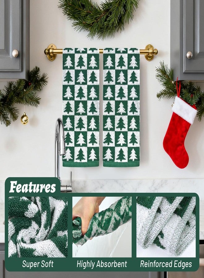 Jacquotha Christmas Hand Towels Set - 4-Piece Green Checkered & Tree Towels for Bathroom Kitchen Decor, Holiday Winter Cheer, Cotton, 13” x 29” - Image 5