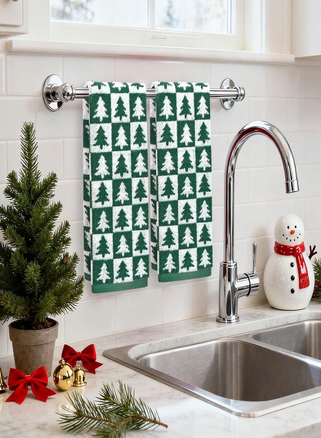 Jacquotha Christmas Hand Towels Set - 4-Piece Green Checkered & Tree Towels for Bathroom Kitchen Decor, Holiday Winter Cheer, Cotton, 13” x 29” - Image 2