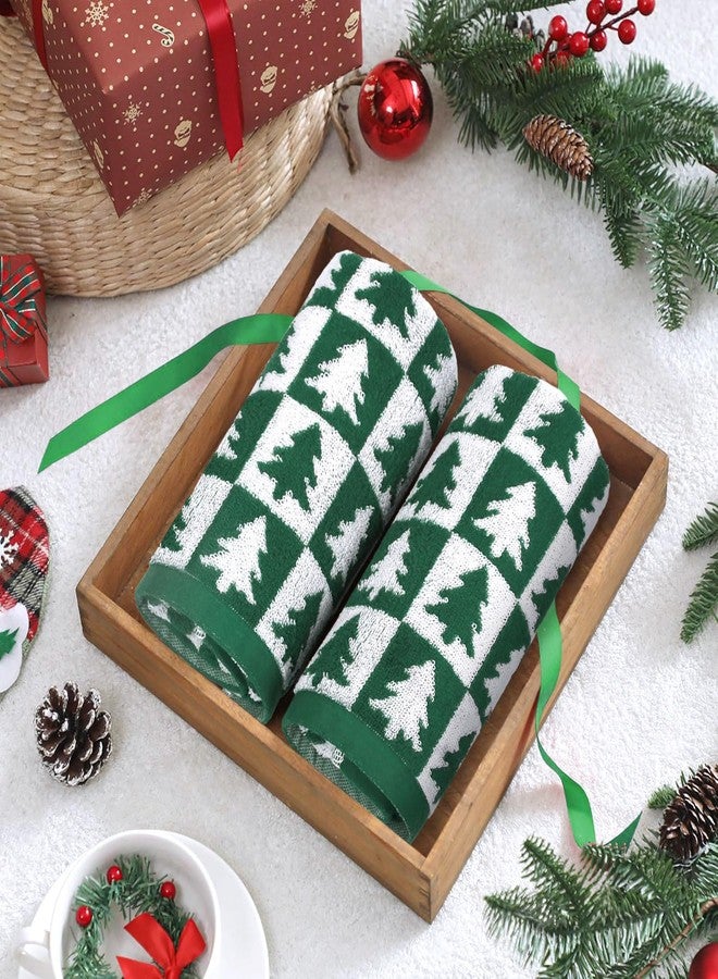 Jacquotha Christmas Hand Towels Set - 4-Piece Green Checkered & Tree Towels for Bathroom Kitchen Decor, Holiday Winter Cheer, Cotton, 13” x 29” - Image 4