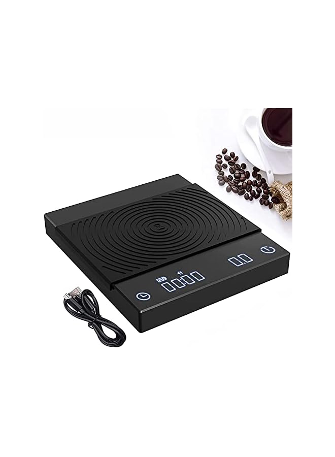 promass Coffee Scale with Timer 2kg,0.1g Digital Hand Drip Coffee Gram Scales with USB Output Waterproof Multifunction Espresso Coffee Scale Kitchen Scale with Silicone Pad (Black) - Image 2