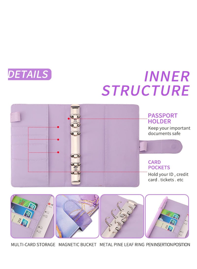 SOLARAE Budget Binder with Zipper Envelopes, Cash Envelopes for Budgeting, A6 PU Leather Budget Binder Planner with 12 Pcs Clear Zipper Envelopes, 12 Pcs Budget Sheets for Budgeting, Saving Money(Purple) - Image 5