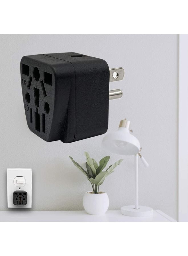Travel Plug Adapter EU/UK/AU/in/CN/JP/Asia/Italy/Brazil to USA Type B 3 Prong Grounded USA Wall Plug International Mini Travel Adapter and Converter Wall Outlet Power Charger Converter Black