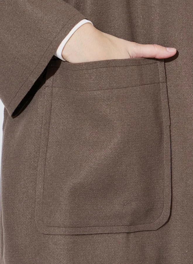 Styli  Brown Notch Lapel Button-Up Coat for Women | Best Price UAE