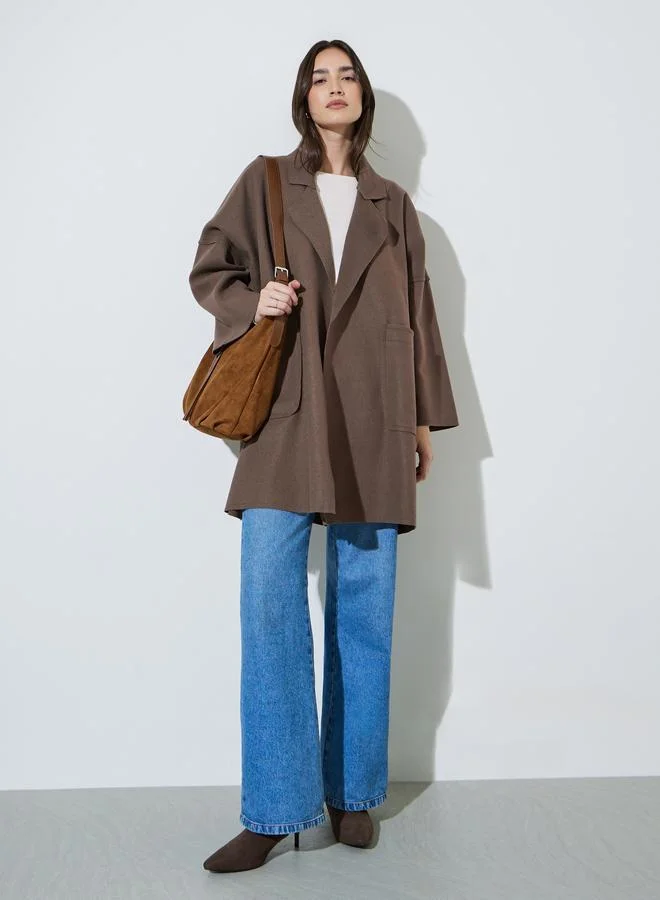 Styli Brown Notch Lapel Button-Up Coat
