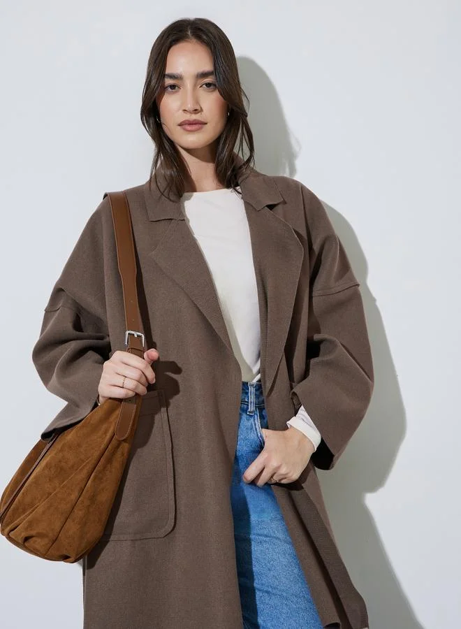 Styli Brown Notch Lapel Button-Up Coat