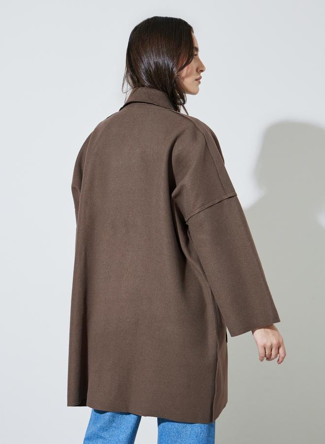 Styli Brown Notch Lapel Button-Up Coat - Image 5