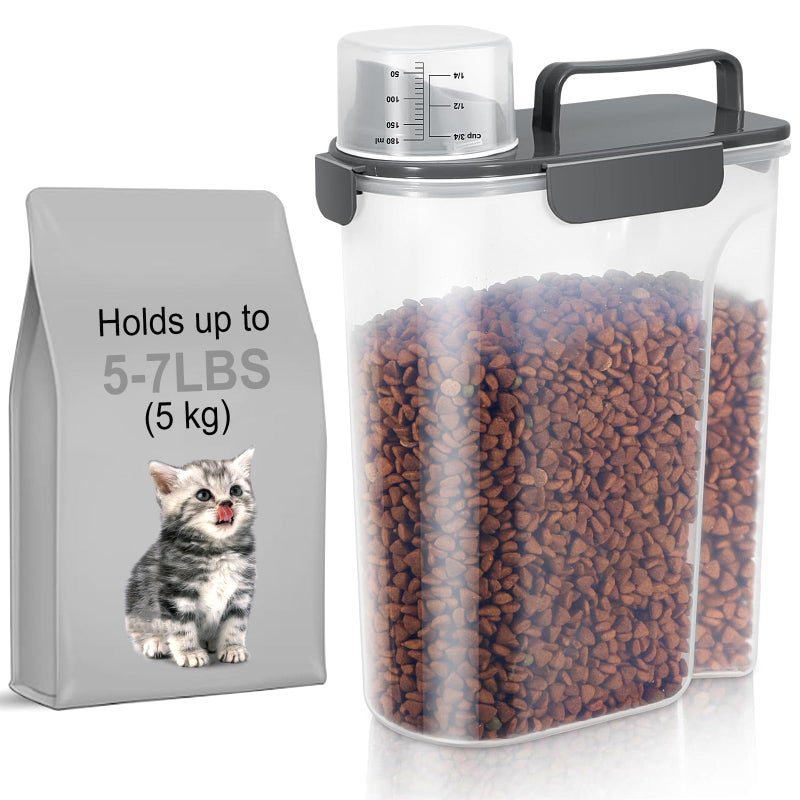 LEAWALK 5-7Lbs Cat Dog Storage Container, Portable Pet Food Containers with Upgraded Large Spout and Cup, Small Animal Kibble Dispenser for Bird Seed, Oatmeal, Rice, Flour (1, Dark Gray, 5L) - Image 1