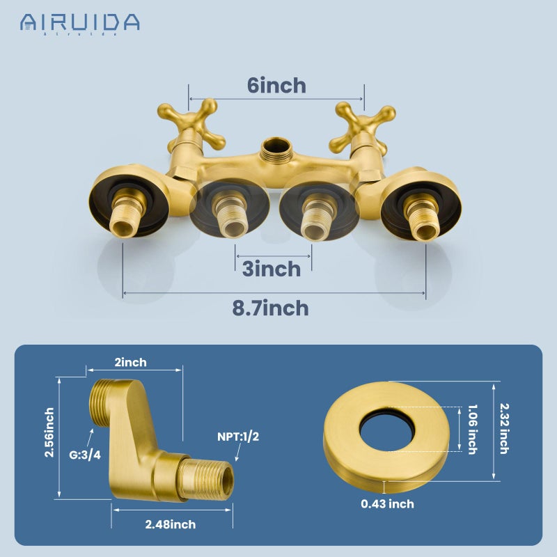 Airuida Wall Mount Kitchen Faucet with Sprayer Wall Mounted Kitchen Sink Faucet Double Cross Handles 360 Degree Swivel Spout Restaurant Mixer Tap Commercial 6 Inch Center Matte Black - Image 5