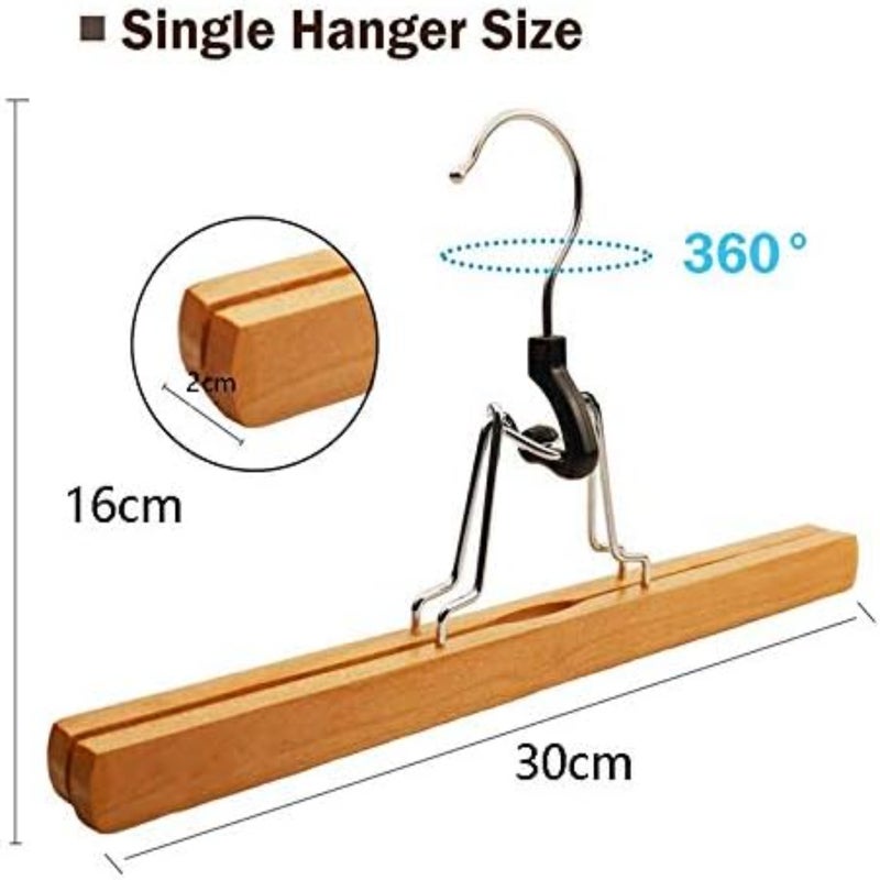 8-Piece Wooden Hangers Set for Slack Pants Skirts Trousers - 360° Non-Slip Wooden Hangers with Rustproof Hooks Natural Surfaces - Image 3