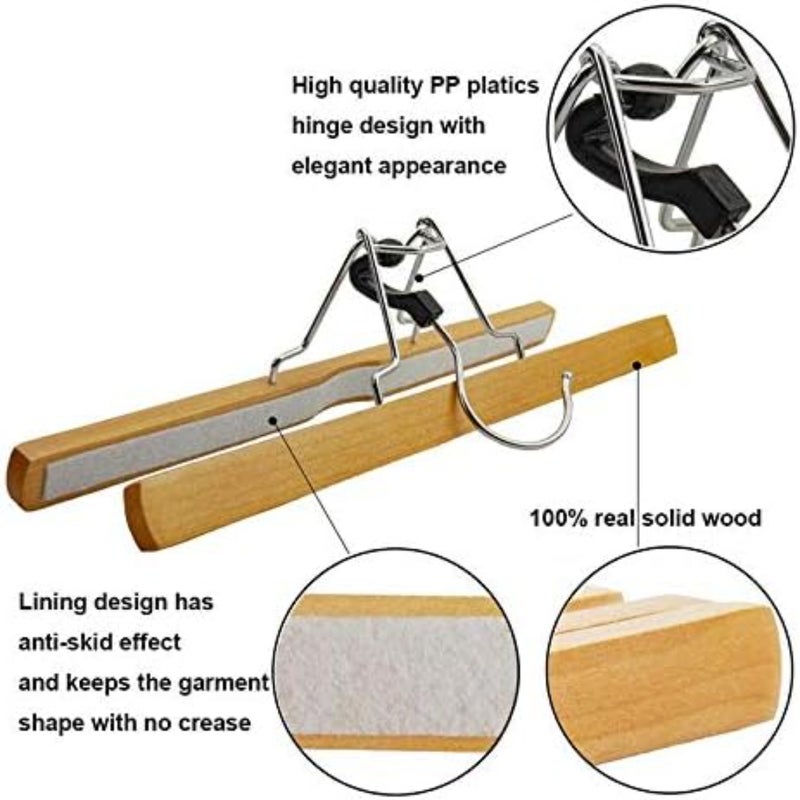 8-Piece Wooden Hangers Set for Slack Pants Skirts Trousers - 360° Non-Slip Wooden Hangers with Rustproof Hooks Natural Surfaces - Image 4