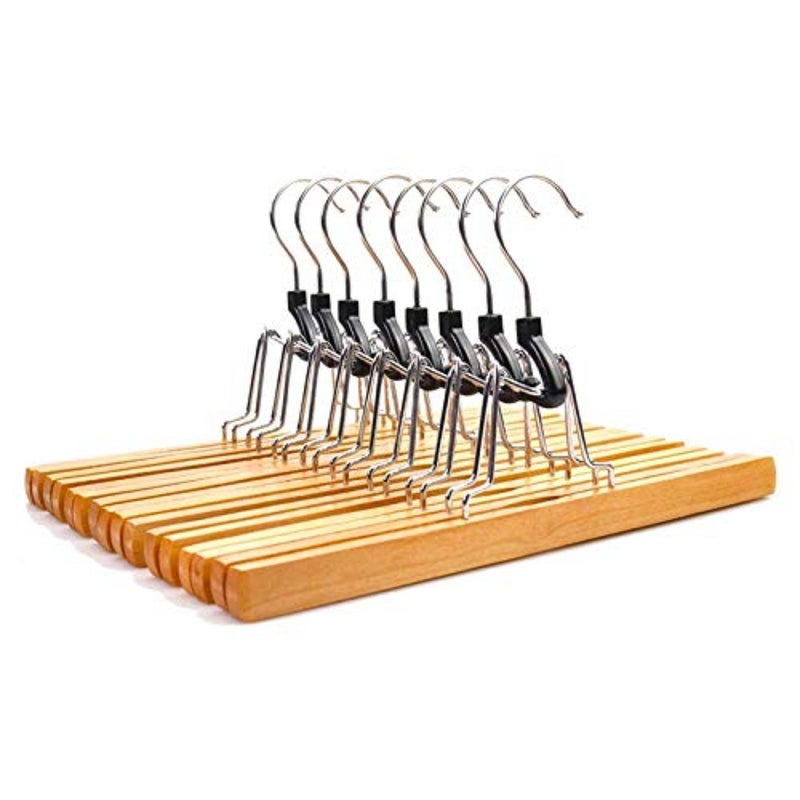 8-Piece Wooden Hangers Set for Slack Pants Skirts Trousers - 360° Non-Slip Wooden Hangers with Rustproof Hooks Natural Surfaces - Image 1