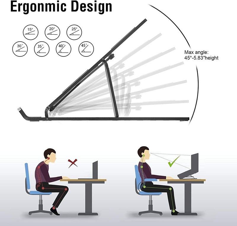 OUGEP حامل كمبيوتر محمول، حامل كمبيوتر محمول قاب�� للطي وقابل لتعديل الارتفاع، حامل كمبيوتر محمول محمول، متوافق مع MacBook Pro Air وiPad وLenovo وHP لجميع أجهزة الكمبيوتر المحمولة مقاس 10-18 بوصة (أسود) - Image 4