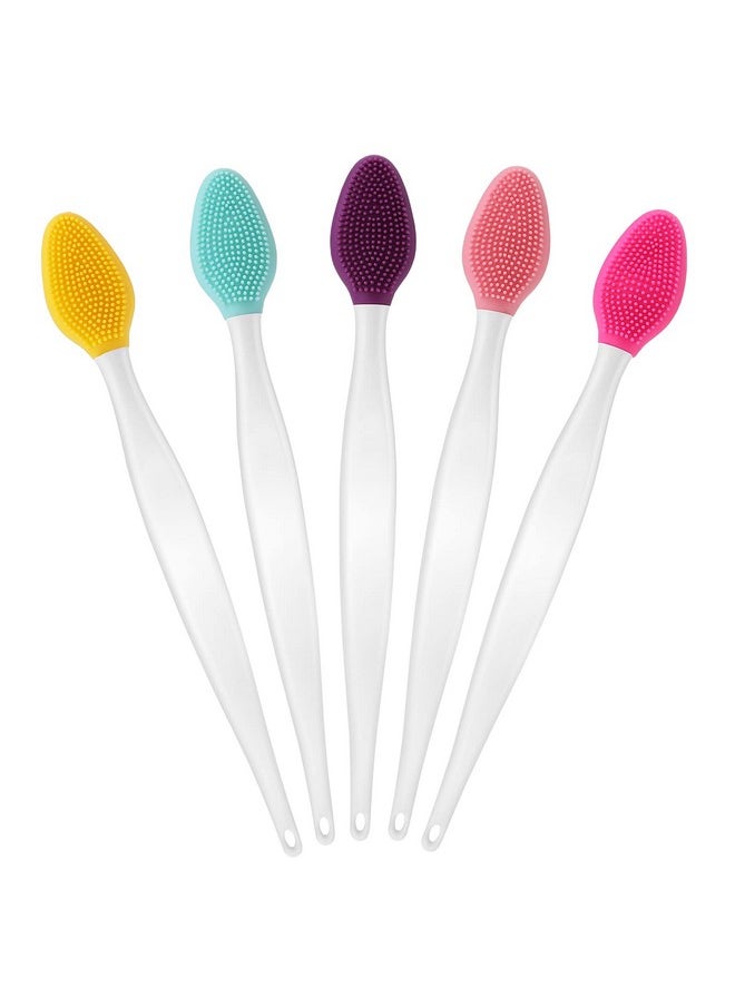 WLLHYF - 5 Pcs Lip Scrub Brush Doublesided Silicone Exfoliating Tool Mini Soft Lip Brush Cleaner For Men Women Lightening Dark Lips Smoother Fuller Lip Appearance - Image 1