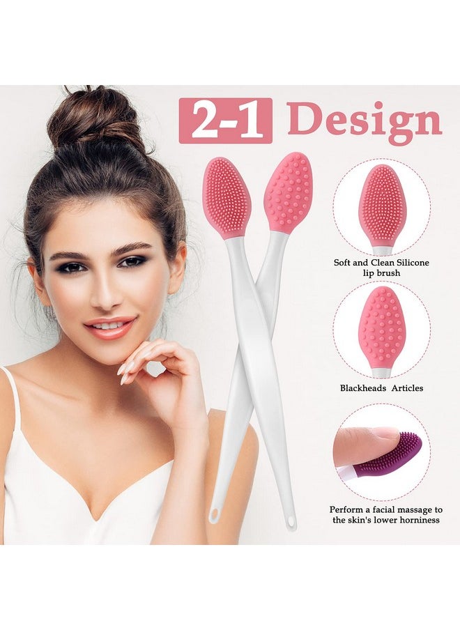 WLLHYF - 5 Pcs Lip Scrub Brush Doublesided Silicone Exfoliating Tool Mini Soft Lip Brush Cleaner For Men Women Lightening Dark Lips Smoother Fuller Lip Appearance - Image 1