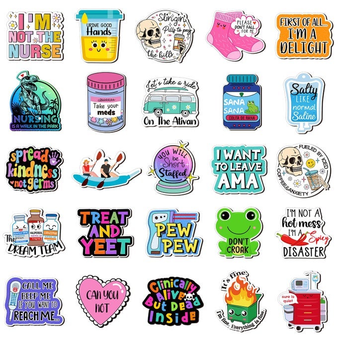 25 Pcs Funny Nursing Magnets for Locker Whiteboard Reusable Medical Themed Magnets Decal Fun Cool Magnetic Nurse Week Gifts for Nurses Fridge Refrigerator Office